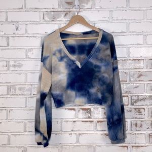 Blue Blush Blue Tie Dye Long Sleeve Crop Top